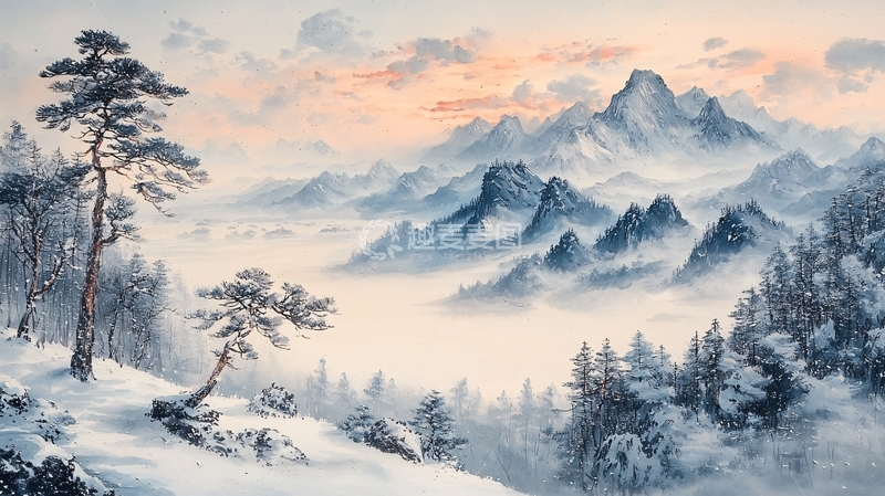 高清大图下载【趣麦麦图】冬季雪山风景画
