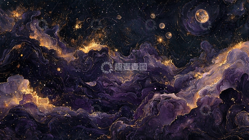 高清大图下载【趣麦麦图】宇宙星云油画