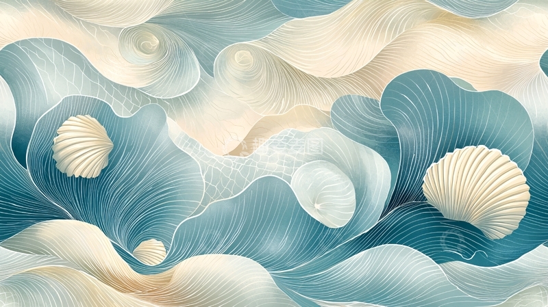 高清大图下载【趣麦麦图】抽象蓝色贝壳波浪