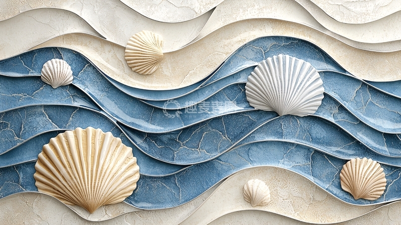 高清大图下载【趣麦麦图】贝壳海浪纹理壁纸