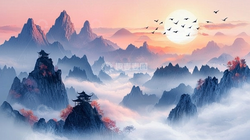 高清大图下载【趣麦麦图】仙境般日出山峦景色