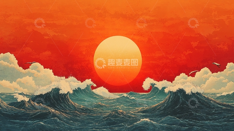 高清大图下载【趣麦麦图】日落海浪