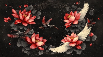 暗黑系红莲鹤鸟图