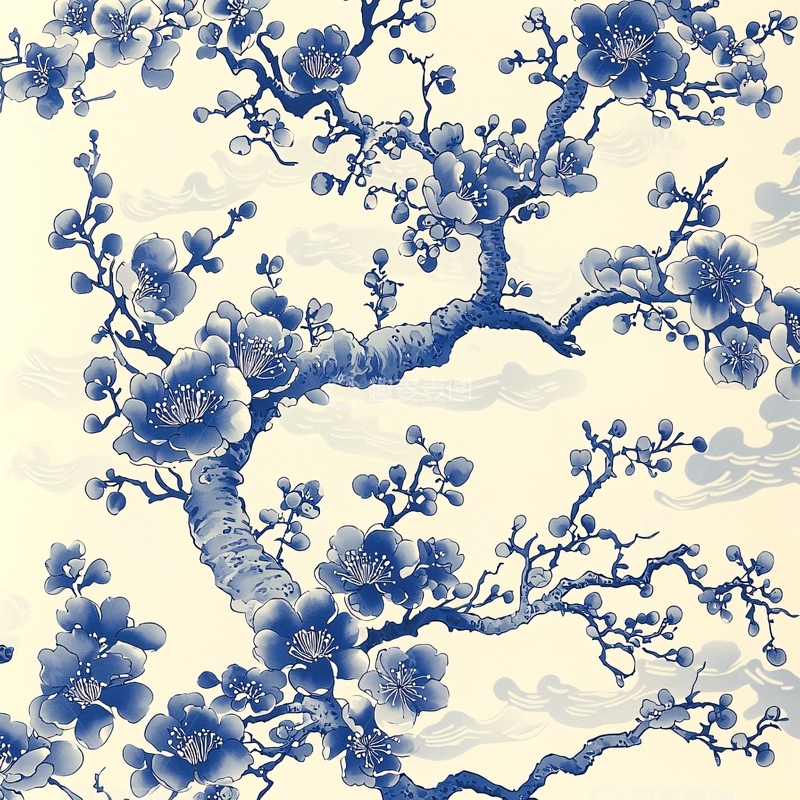 高清大图下载【趣麦麦图】青花瓷梅花图