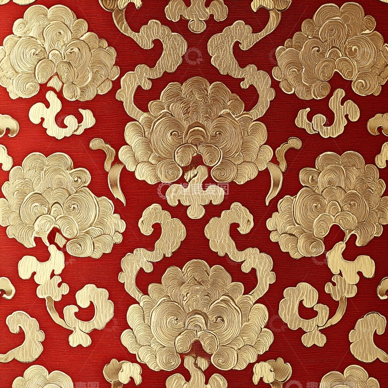 高清大图下载【趣麦麦图】红底金云纹图案