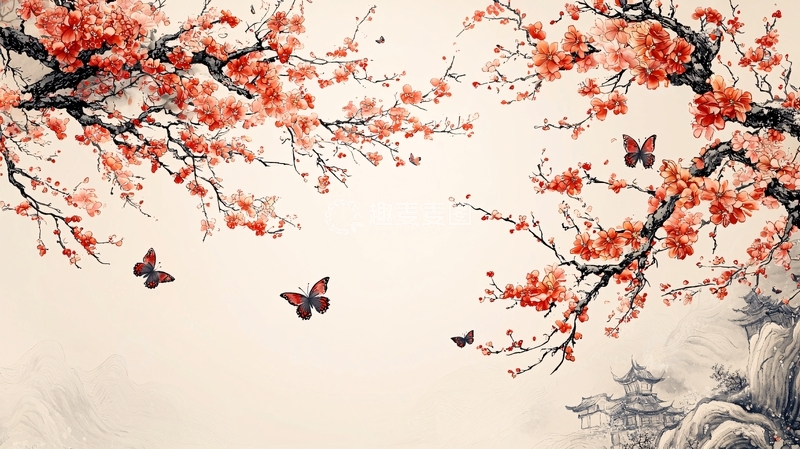 高清大图下载【趣麦麦图】水墨红梅