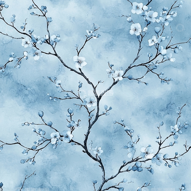 高清大图下载【趣麦麦图】水墨蓝花枝