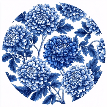 蓝白瓷器风格菊花图案