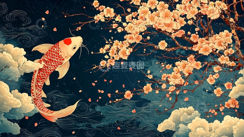 高清大图下载【趣麦麦图】红鲤鱼跃龙门梅花图