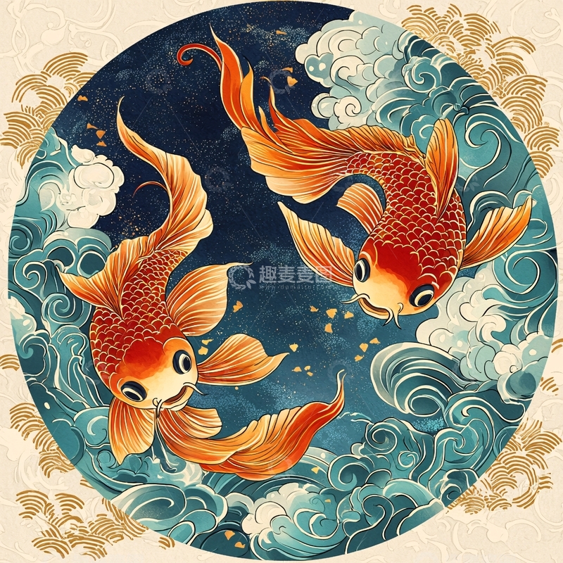 高清大图下载【趣麦麦图】水墨金鱼