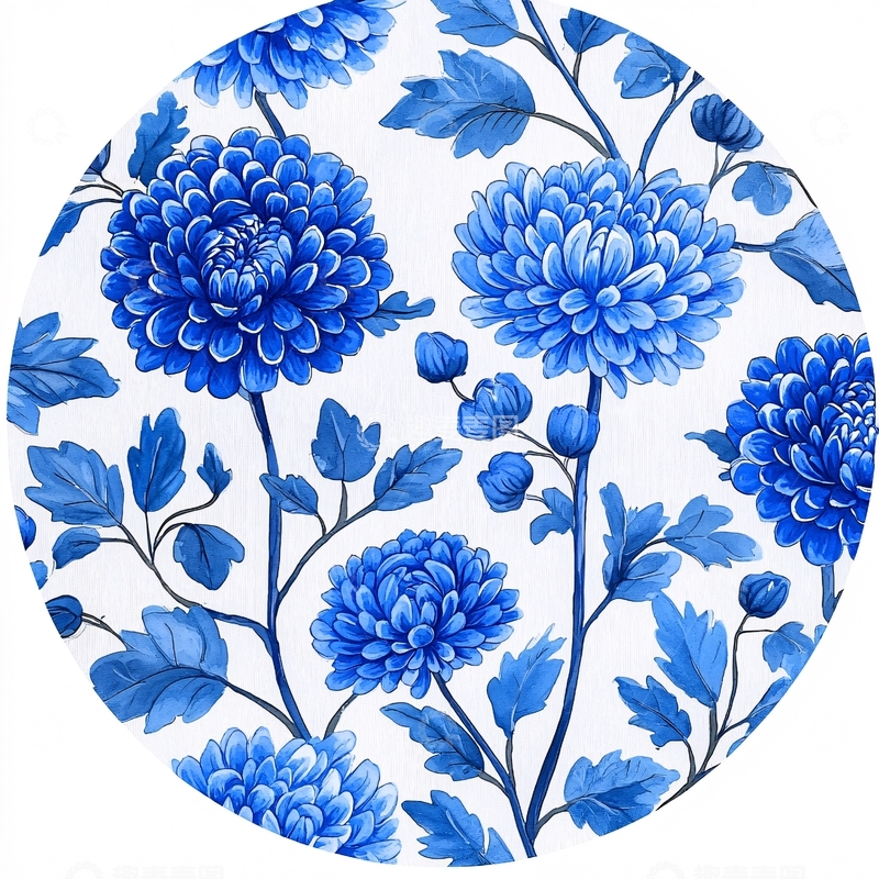 高清大图下载【趣麦麦图】蓝白菊花图案