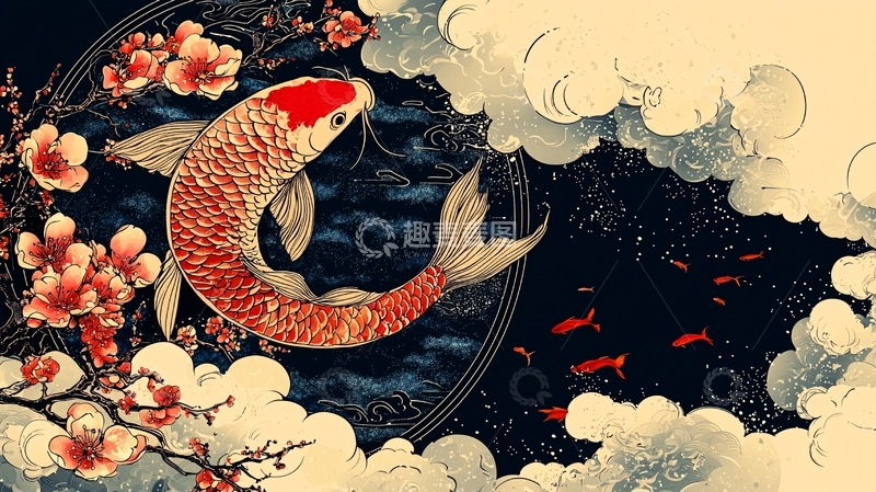 高清大图下载【趣麦麦图】红鲤鱼跃龙门图