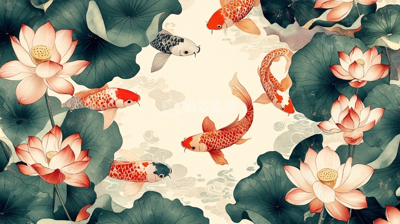 高清大图下载【趣麦麦图】鲤鱼荷花图