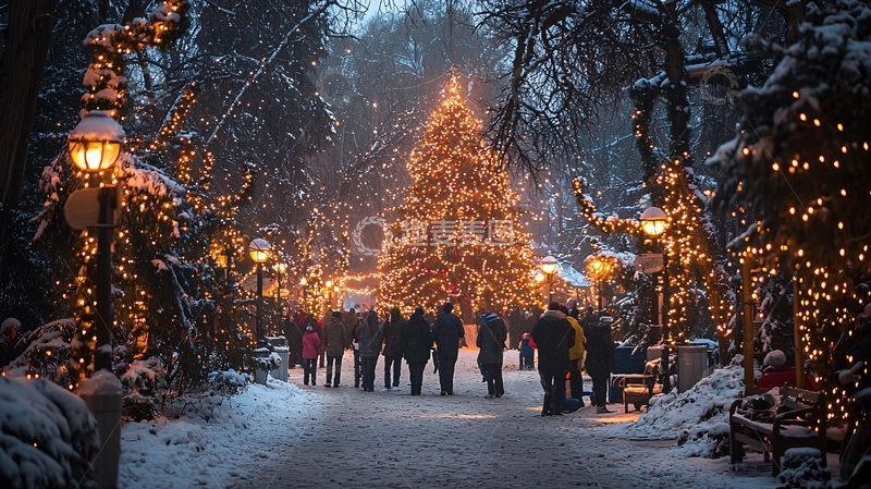 高清大图下载【趣麦麦图】雪夜圣诞树