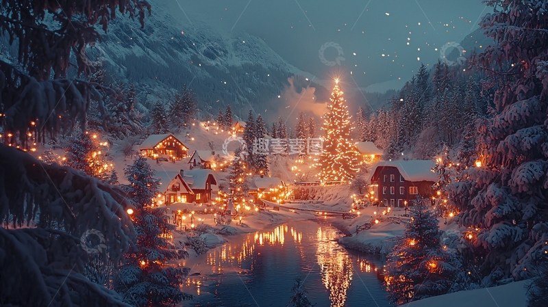 高清大图下载【趣麦麦图】冬季雪景小镇