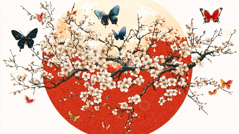 高清大图下载【趣麦麦图】水墨梅花蝴蝶图