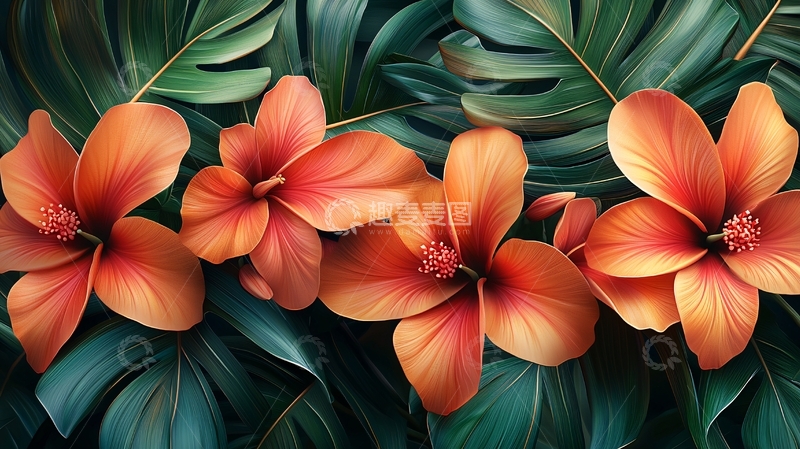 高清大图下载【趣麦麦图】热带橙色木槿花