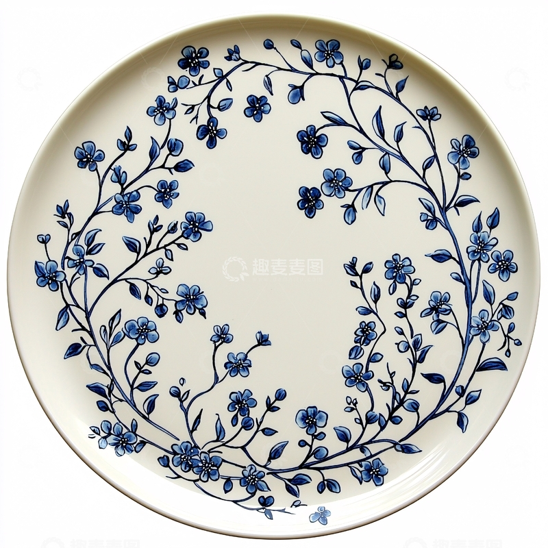 高清大图下载【趣麦麦图】蓝白花卉餐盘