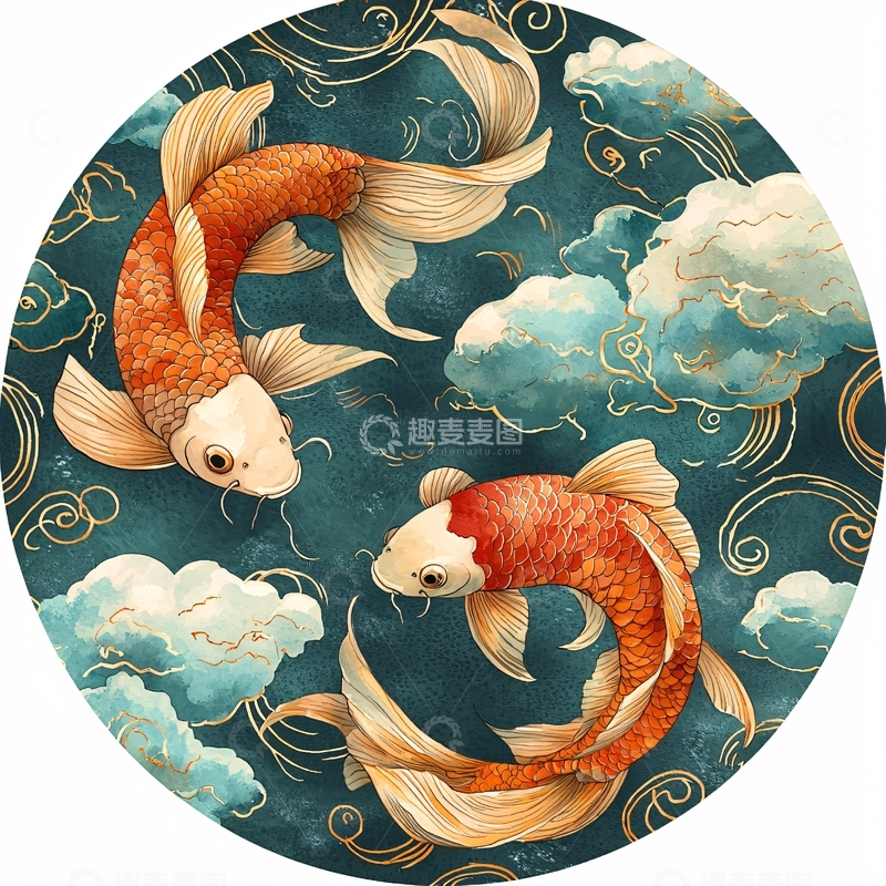 高清大图下载【趣麦麦图】水墨画鲤鱼