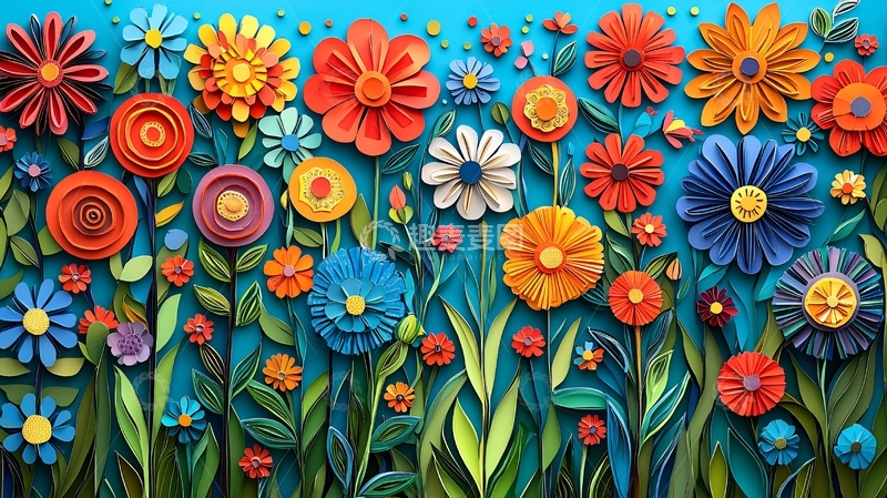 高清大图下载【趣麦麦图】彩色纸艺花朵背景