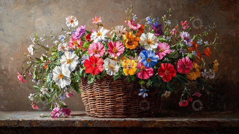 高清大图下载【趣麦麦图】彩色野花花篮