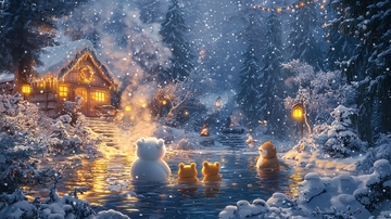 冬日雪景温馨小屋