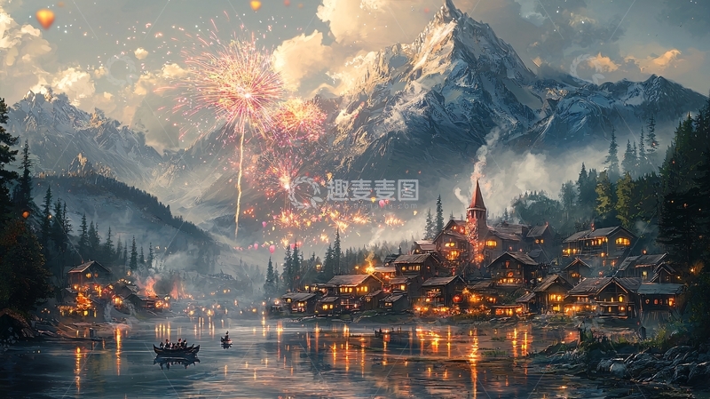 高清大图下载【趣麦麦图】梦幻山谷烟火小镇