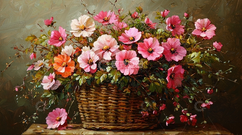 高清大图下载【趣麦麦图】花篮里的粉色花朵
