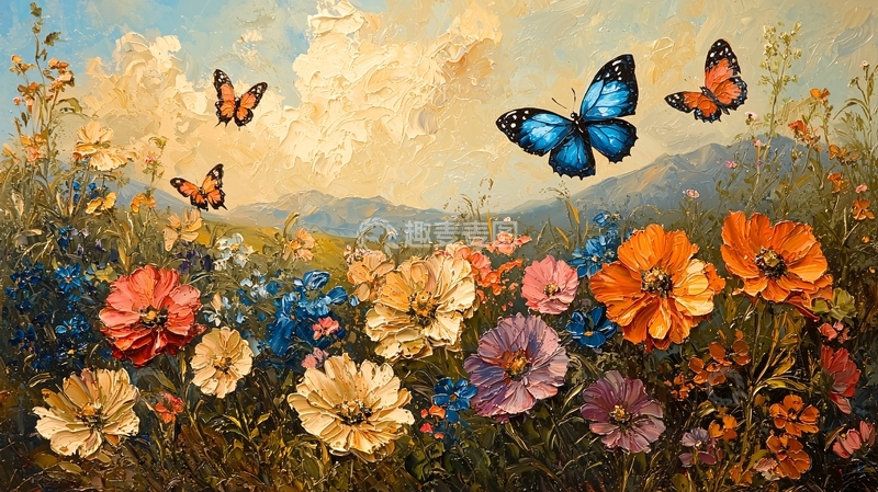 高清大图下载【趣麦麦图】蝴蝶花田风景画