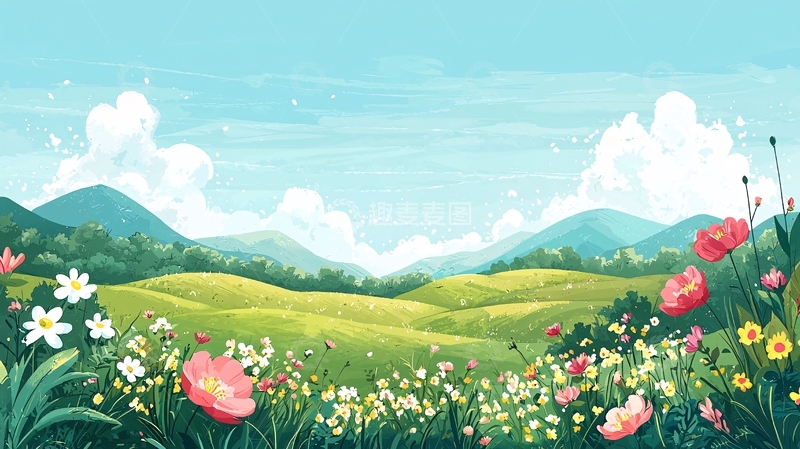 高清大图下载【趣麦麦图】春意盎然的山野花海