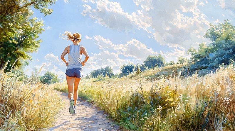 高清大图下载【趣麦麦图】阳光下田野跑步的女孩