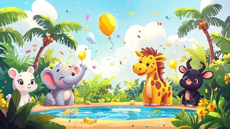 高清大图下载【趣麦麦图】卡通动物派对