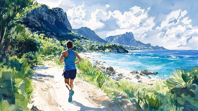 高清大图下载【趣麦麦图】海边跑步的人