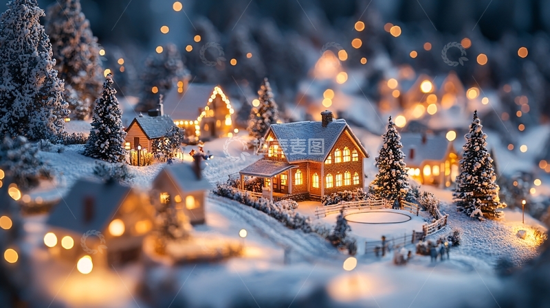 高清大图下载【趣麦麦图】冬日雪景村庄