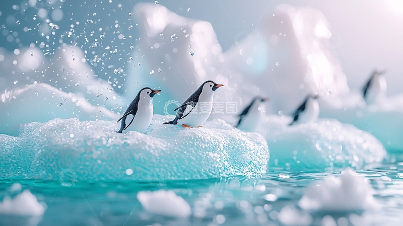 高清大图下载【趣麦麦图】企鹅冰山微缩景观