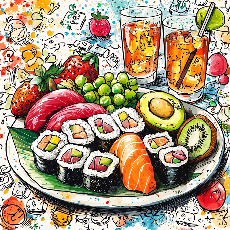 高清大图下载【趣麦麦图】卡通风格美食拼盘