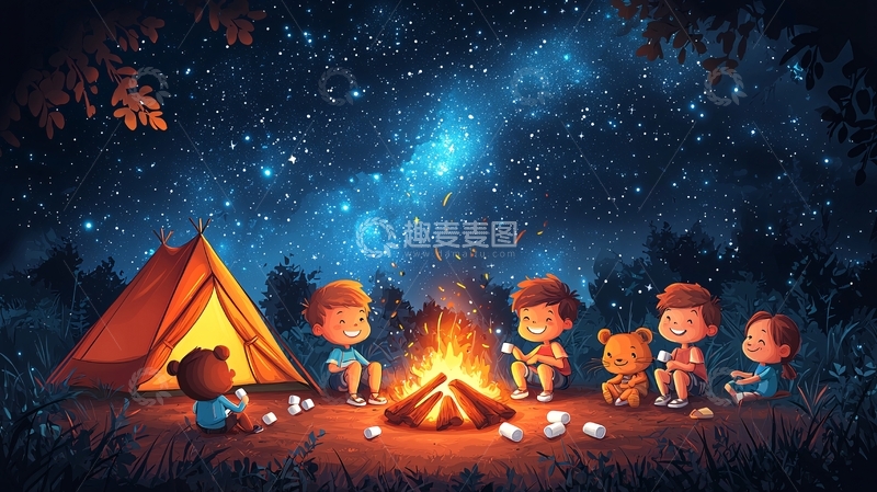 高清大图下载【趣麦麦图】星空下的篝火晚会