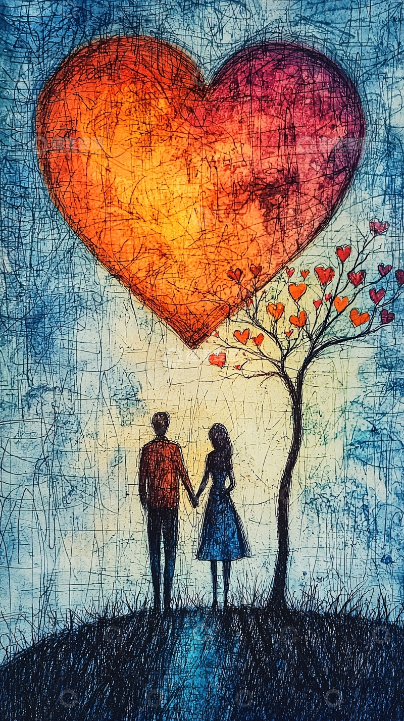 高清大图下载【趣麦麦图】巨型爱心树下情侣