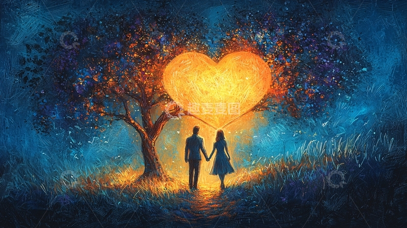 高清大图下载【趣麦麦图】情侣树下心形光