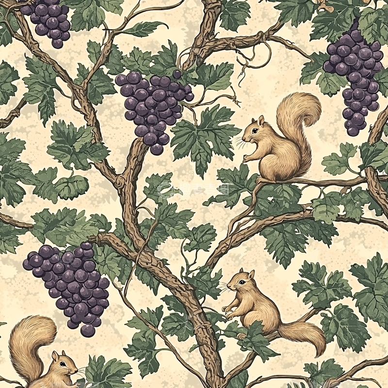 高清大图下载【趣麦麦图】葡萄树上的松鼠
