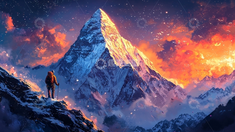 高清大图下载【趣麦麦图】极地山峰下的孤独攀登者