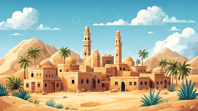 高清大图下载【趣麦麦图】沙漠绿洲小镇