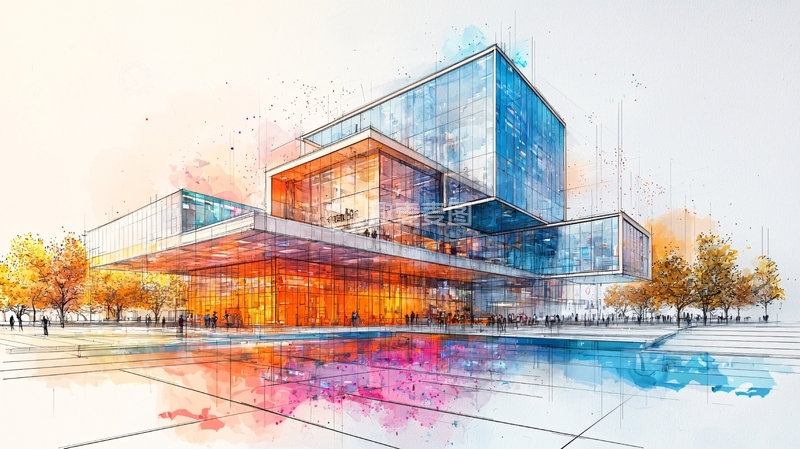 高清大图下载【趣麦麦图】彩色建筑水彩画