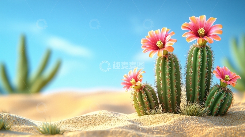 高清大图下载【趣麦麦图】沙漠仙人掌盛开