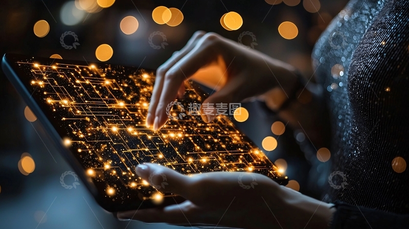 高清大图下载【趣麦麦图】夜景下双手操作发光键盘