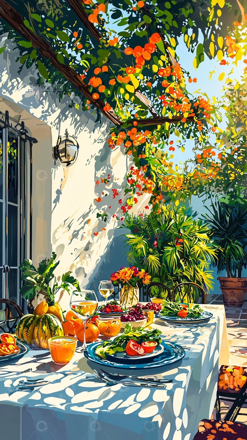 高清大图下载【趣麦麦图】阳光下的庭院午餐