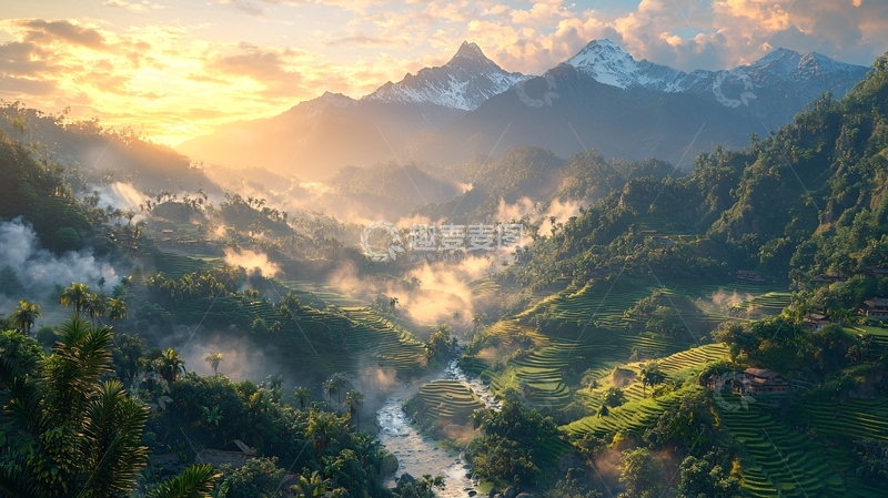 高清大图下载【趣麦麦图】日出山峰云海峡谷