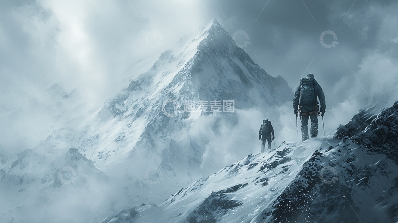 高清大图下载【趣麦麦图】登山者攀登雪山