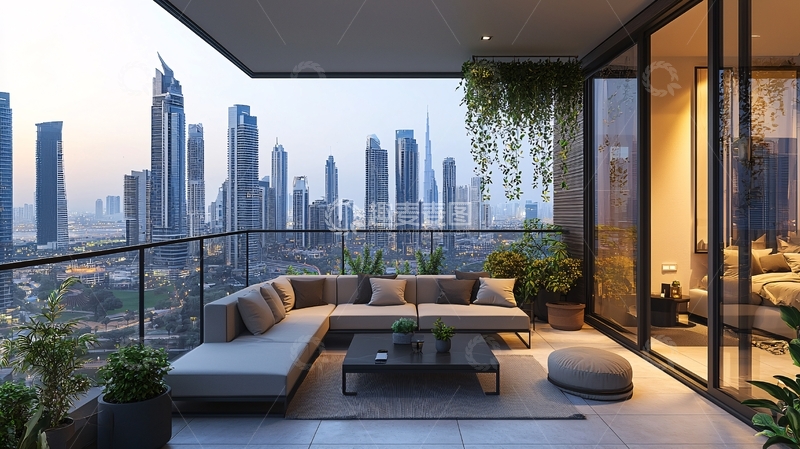 高清大图下载【趣麦麦图】-高层公寓阳台夜景