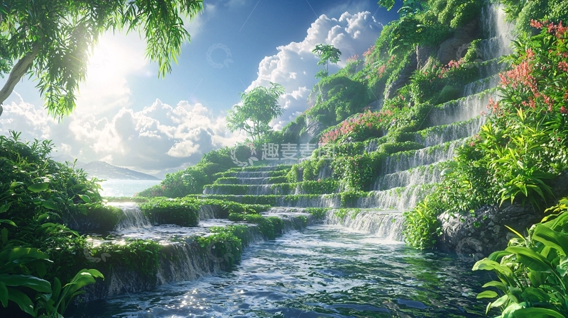 高清大图下载【趣麦麦图】瀑布山间美景如画